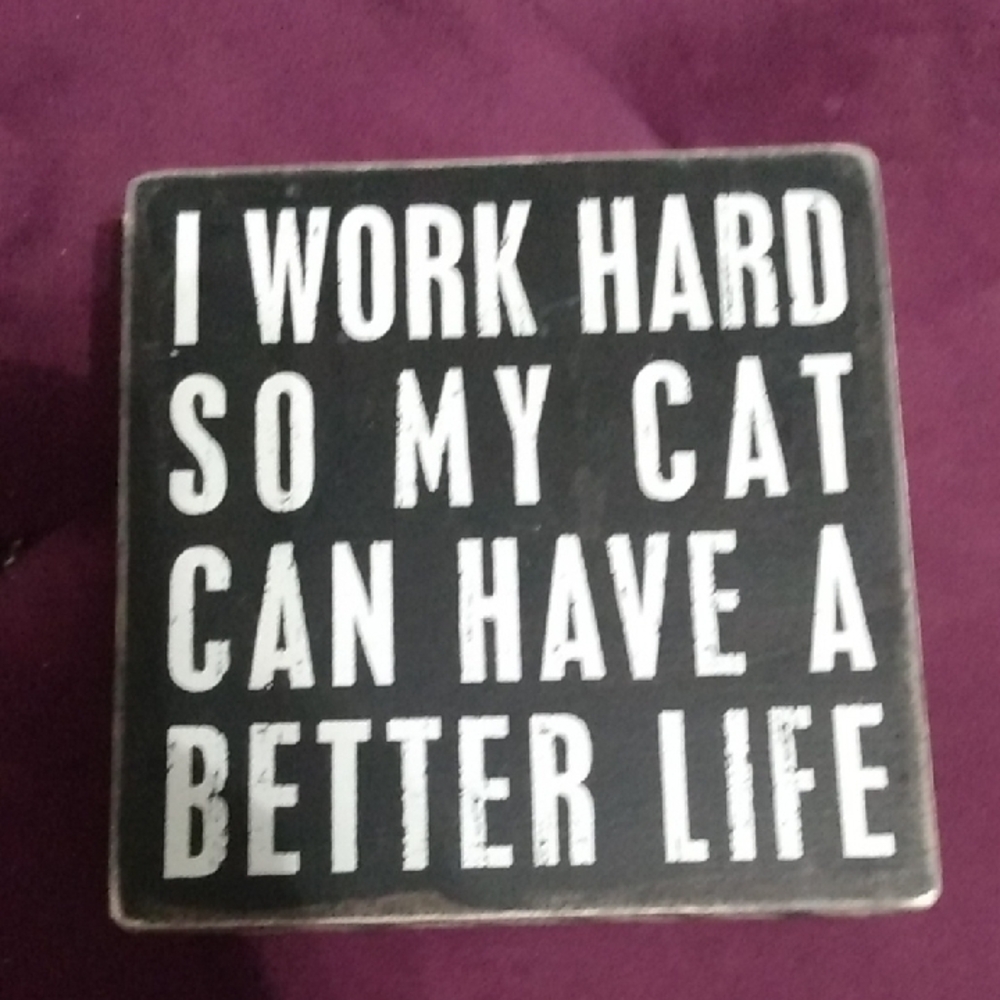 Primitives by Kathy Black and White Cat Life Sign